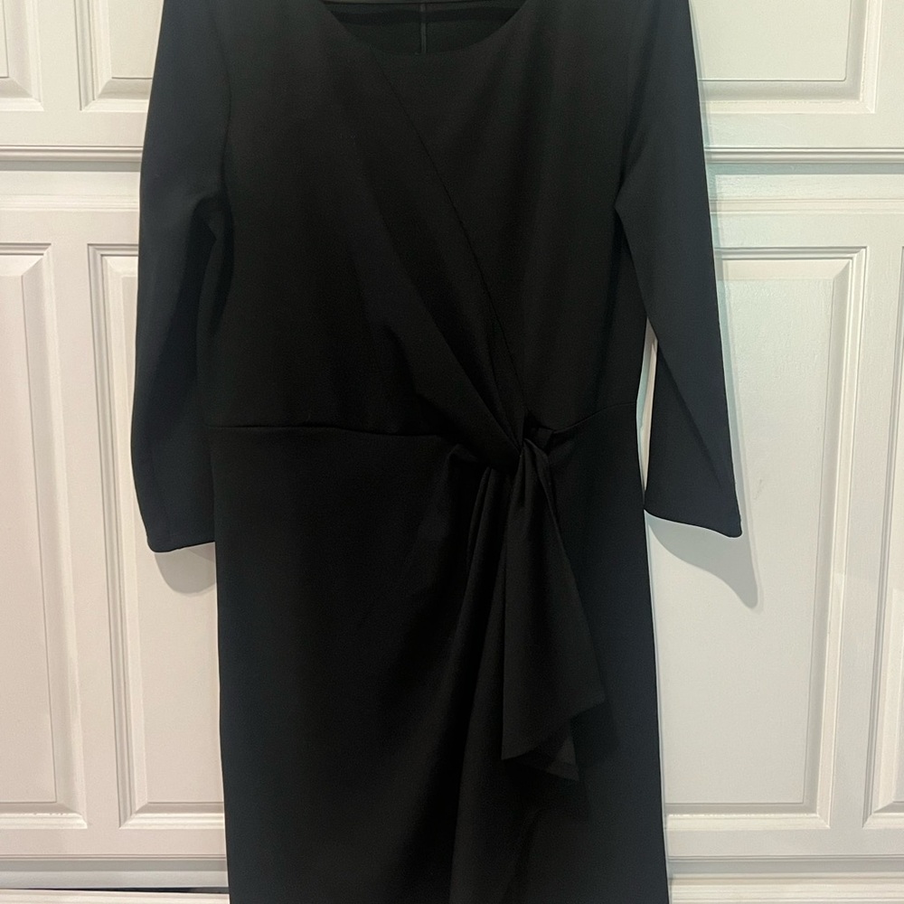 Ann Taylor Black Ruched Tie Front Sheath Dress